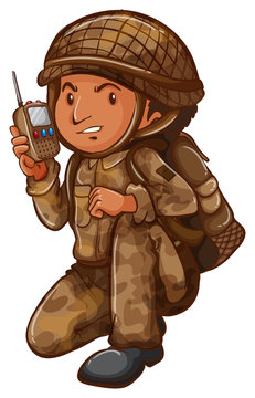 A soldier with a communication tool