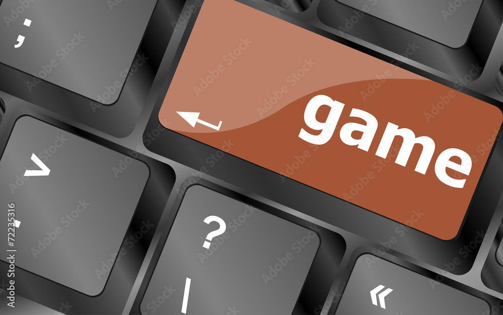 Poster computer keyboard with game key - technology background