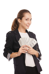 Young businesswoman with dollar cash money