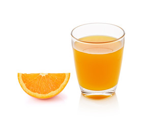 fresh orange fruits and juice isolated on white