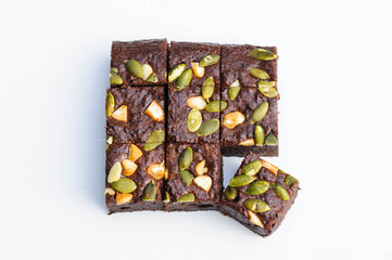 Brownie dessert on white background