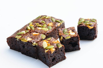 Brownie dessert on white background