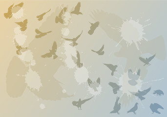 doves on blue and yellow abstract background