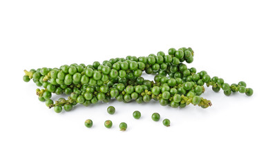 green peppercorns isolated on white background