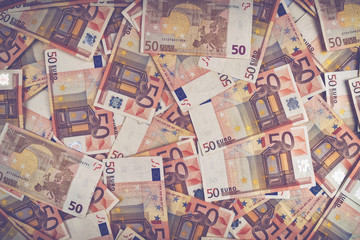 Fototapeta na wymiar Pile of fifty euro banknotes