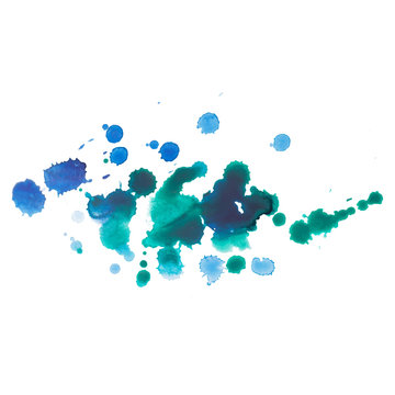 Abstract watercolor aquarelle hand drawn blue drop splatter