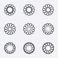 Circle geometric ornaments. Spirographs set.