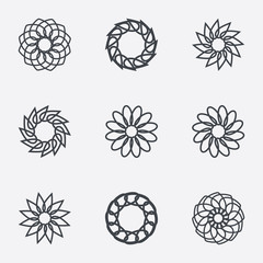 Circle geometric ornaments. Spirographs set.