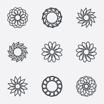 Circle geometric ornaments. Spirographs set.