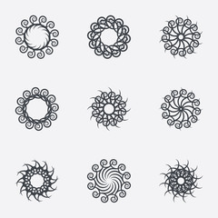 Circle geometric ornaments. Spirographs set.