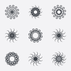 Circle geometric ornaments. Spirographs set.