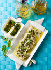 cod fillet  marinated with parsley anchovy and garlic