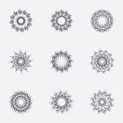 Circle geometric ornaments. Spirographs set.