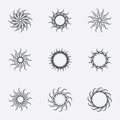 Circle geometric ornaments. Spirographs set.