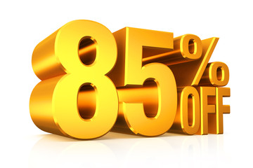 3D render gold text 85 percent off.