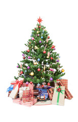Christmas tree with ornaments and gifts isolated