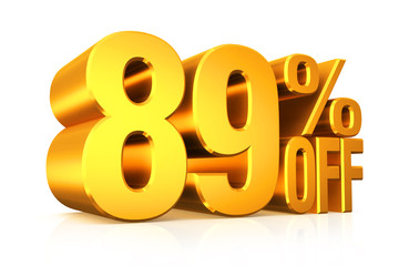 3D render gold text 89 percent off.