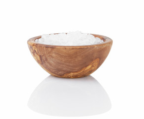sea salt in wooden bowl for cooking or spa