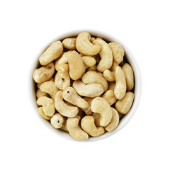 heap of dry cashew nuts in bowl
