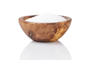 sugar in wooden bowl for cooking or spa