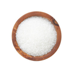 Fototapeta na wymiar sugar in wooden bowl for cooking or spa