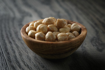 peeled hazelnuts in bowl