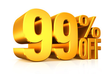 3D render gold text 99 percent off.