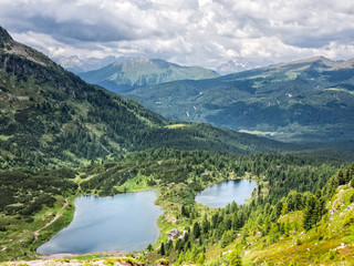 Fototapeta na wymiar Aerial view of lakes Colbricon, Dolomites