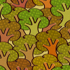 Bright seamless background with trees in a simple style. Vector