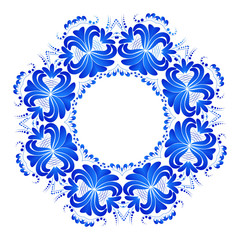 Blue floral ornament in Gzhel style isolated on white background