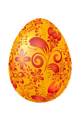 Yellow Easter egg with red elements of traditional Russian paint