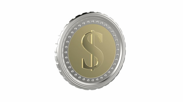 Dollar coin spin on white background
