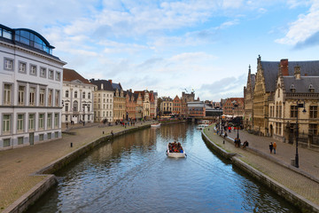 Fototapeta na wymiar historical Graslei harbor , Ghent