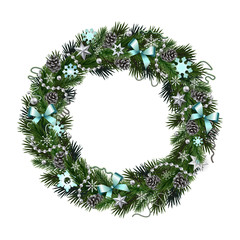 Realistic Christmas wreath isolated от white background