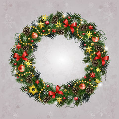 Fototapeta na wymiar Realistic Christmas wreath of fir branches