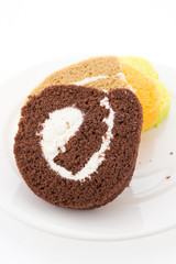 Jam roll cake isolated on white background