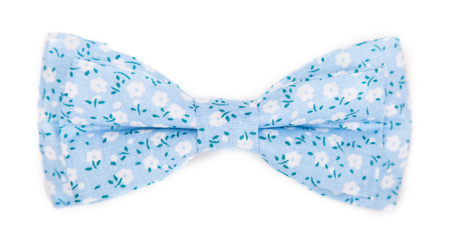 blue bow tie with a pattern with summer flowers