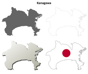 Kanagawa blank outline map set