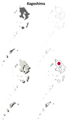 Kagoshima blank outline map set