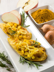 escalope with apple onions and curry