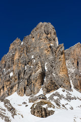 Fototapeta na wymiar Pradidali mountain hut and Pale of San Martino , Dolomites