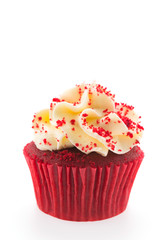 Red velvet cupcakes isolated on white
