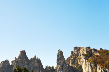 blue sky over Ai-Petri peaks in Crimean mountains