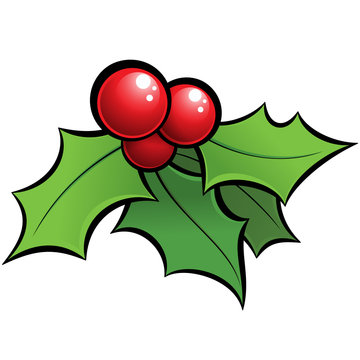 Cartoon vector shiny holli mistletoe christmas ornament with bla