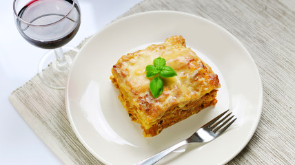 Beef Lasagna with basil and wine
