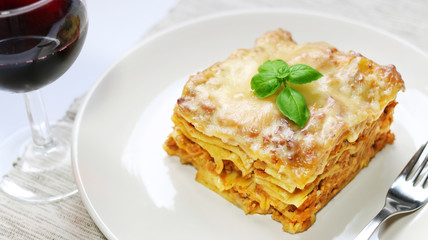 Lasagne and red wine