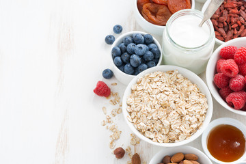 cereal and various delicious ingredients for breakfast