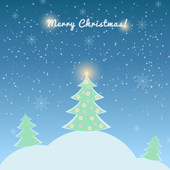 Vector illustration of winter landscape with fir-tree