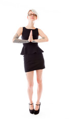 Fototapeta premium model isolated on plain background praying wishing