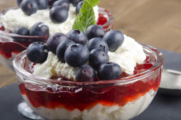 trifle with cream and blueberries